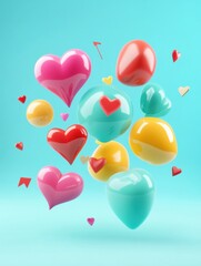 Leinwandbilder - Floating 3D chat bubbles and colorful hearts create a vibrant atmosphere of expression and connection in a digital landscape. Generative AI