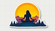 © Raul - Silhouette of a woman meditating at sunset in a mountain landscape. Peaceful, serene, and colorful illustration.