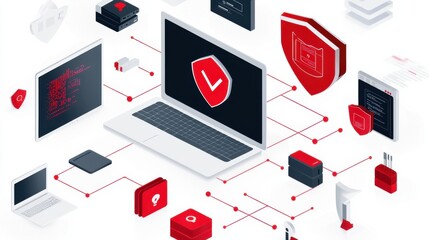 Poster - Laptop screen with shield icon representing cybersecurity and digital protection