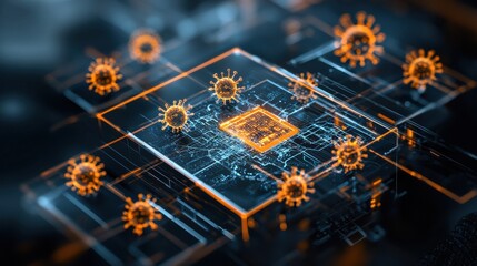 Poster - Intricate Cybernetic Circuit Board with Futuristic Microchips and Data Network