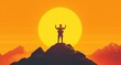 © Jaturong - A man is standing on a mountain top, with the sun in the background. Generative AI