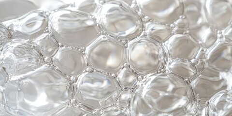 Wall Mural - Close up view of water bubbles creating an intriguing background, showcasing the delicate formations and clear textures of water bubbles in an artistic and visually appealing way.