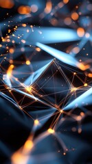 Poster - futuristic abstract geometric polygon pattern with glowing lights and dark blue background