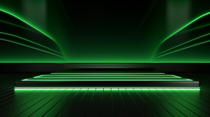 Poster - A simple black room that looks modern, trimmed with green neon lights.