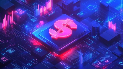 Poster - Digital currency revolution virtual finance hub infographic insights futuristic tech environment aerial view blockchain concept