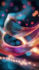 Poster - glowing neon fibre optic swirls and trails in kaleidoscopic explosion of color and light