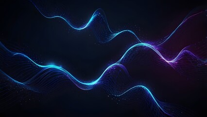 Sticker - Dark blue abstract background with ultraviolet neon glow, blurry light lines, waves Generative AI