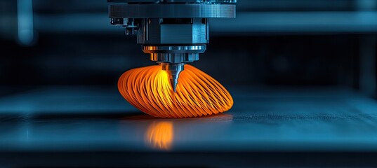 Poster - 3D Printer Manufacturing an Orange, Layered, Conical Object