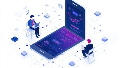 Poster - Business strategy and data analysis on digital mobile device screen