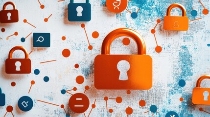Poster - Padlocks and digital locks symbolizing data protection and cybersecurity