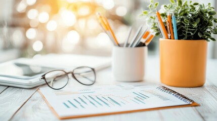 Poster - Organized Desk with Office Supplies and Technology for Productive Work