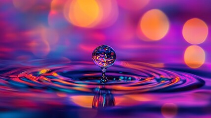 Leinwandbilder - Close up of the mesmerizing movement of oil droplets on a water surface, showcasing a colorful abstract macro background formed by oil drops on water, highlighting the beauty of oil droplets.