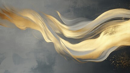 Poster - Flowing golden waves abstract art digital creation ethereal environment close-up view dynamic concept for visual impact