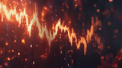 Poster - Abstract fiery orange candlestick chart depicting volatile market trends.