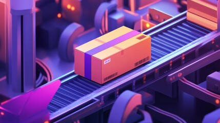 Poster - Automated package delivery system warehouse digital art futuristic environment aerial view efficiency concept