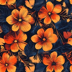  Vibrant Orange Floral Pattern: A Darkly Romantic Textile Design
