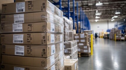 Poster - Warehouse operations efficient package management industrial warehouse stock environment wide-angle view logistics strategy