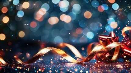 Poster - Festive Christmas with Glittering Snowflakes and Ribbon Bokeh Lights