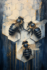 Poster - Stylized partial shading using hexagon borders to separate highlights and midtones, with negative space on the right side,