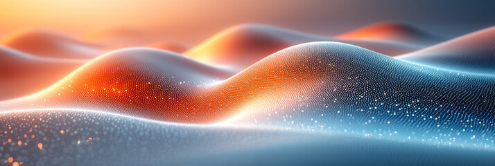 Poster - Geometric swirl of hex shapes trailing from the temple downward, emphasizing a luminous, gradient complexion on a soft cream background,