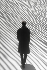 Leinwandbilder - Minimal black lines showing various angles of a human silhouette, merging at the center on a soft off-white plane,
