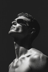 Leinwandbilder - A minimal figure in the foreground, with faint dotted lines behind illustrating muscle or body contour suggestions,
