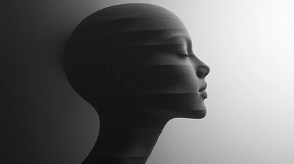 Poster - Overlapping grayscale silhouettes stacked in a row, from behind which a radiant, saturated form emerges forward,