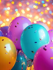 Poster - Festive balloons and confetti create a colorful celebration background for joyful gatherings and special occasions. Generative AI