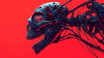 Poster - Cybernetic Skull: A Dark, Mechanical Head in Profile