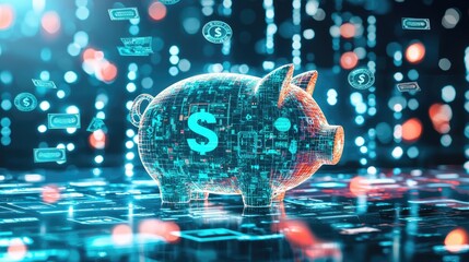 Poster - Digital Piggy Bank with Circuitry and Floating Currency