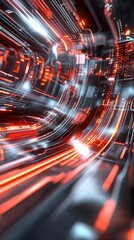 Poster - Abstract Futuristic Digital City Motion Blur with Vibrant Lights and Geometric Patterns
