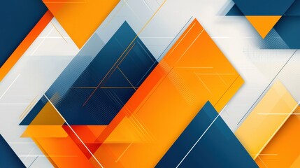 Poster - Vibrant and dynamic abstract geometric pattern with overlapping triangular shapes in blue orange and white