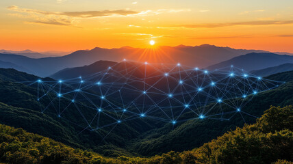 Poster - Sunset Network over Mountains 