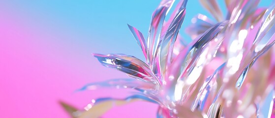 Poster - Abstract Crystal Leaves Against Vibrant Gradient Background