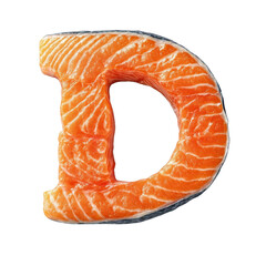 Salmon letter D, white isolated background