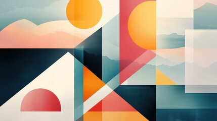 Poster - Captivating Abstract Geometric Artwork with Vibrant Colors and Shapes Evoking a Surreal Vision