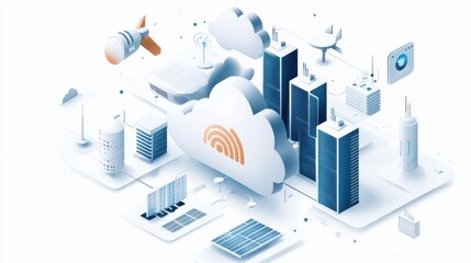 Poster - isometric cloud computing and digital technology infrastructure concept