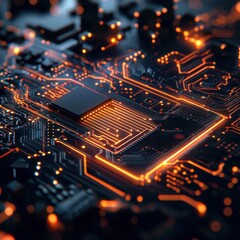 Poster - Vibrant Circuitry of Futuristic Technology Landscape with Bright Neon Lights