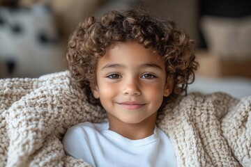 adorable multiethnic young boy relaxing on comfortable modern sofa authentic lifestyle portrait of childhood diversity