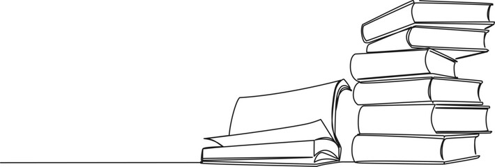 Wall Mural - continuous single line drawing of stacked books, library or education concept line art vector illustration