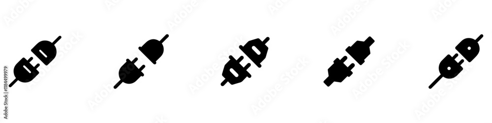Plug Types Icons Power plug icon set. Various five types of monochrome icons. Connection ...