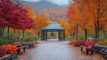 Poster - Fall park with gazebo.