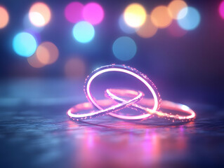 Wall Mural - Glowing rings, neon lights bokeh background, futuristic, abstract art, website banner