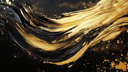 Poster - Dynamic abstract art gold and black swirls digital canvas modern design creative space minimalist concept
