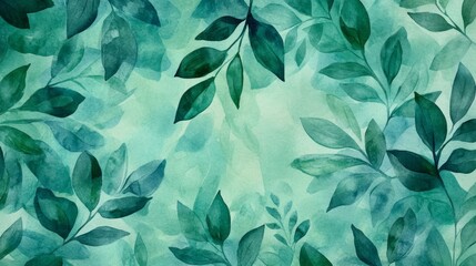 Poster - Lush green leaf patterns nature's artwork watercolor illustration serene environment abstract design organic concept for tranquility