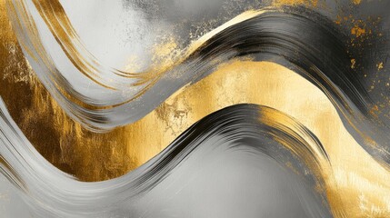 Poster - Dynamic golden waves abstract art digital artwork modern design close-up view fluidity in motion