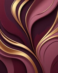 Leinwandbilder - Fluid shapes and graceful lines intertwine in a rich burgundy and gold composition that captivates the eye