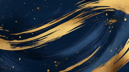 Poster - Elegant gold and navy abstract artwork digital illustration modern design creative space aesthetic view visual concept