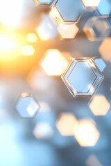 Wall Mural - Abstract hexagon shapes, light bokeh background, futuristic technology concept, website banner