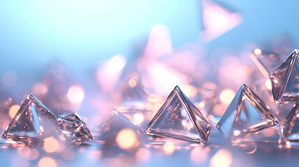 Sparkling glass pyramids, bokeh background, luxury, abstract, product display